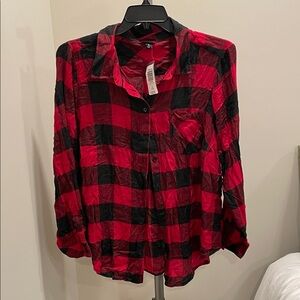 Torrid Red and Black Plaid Button-Down Shirt